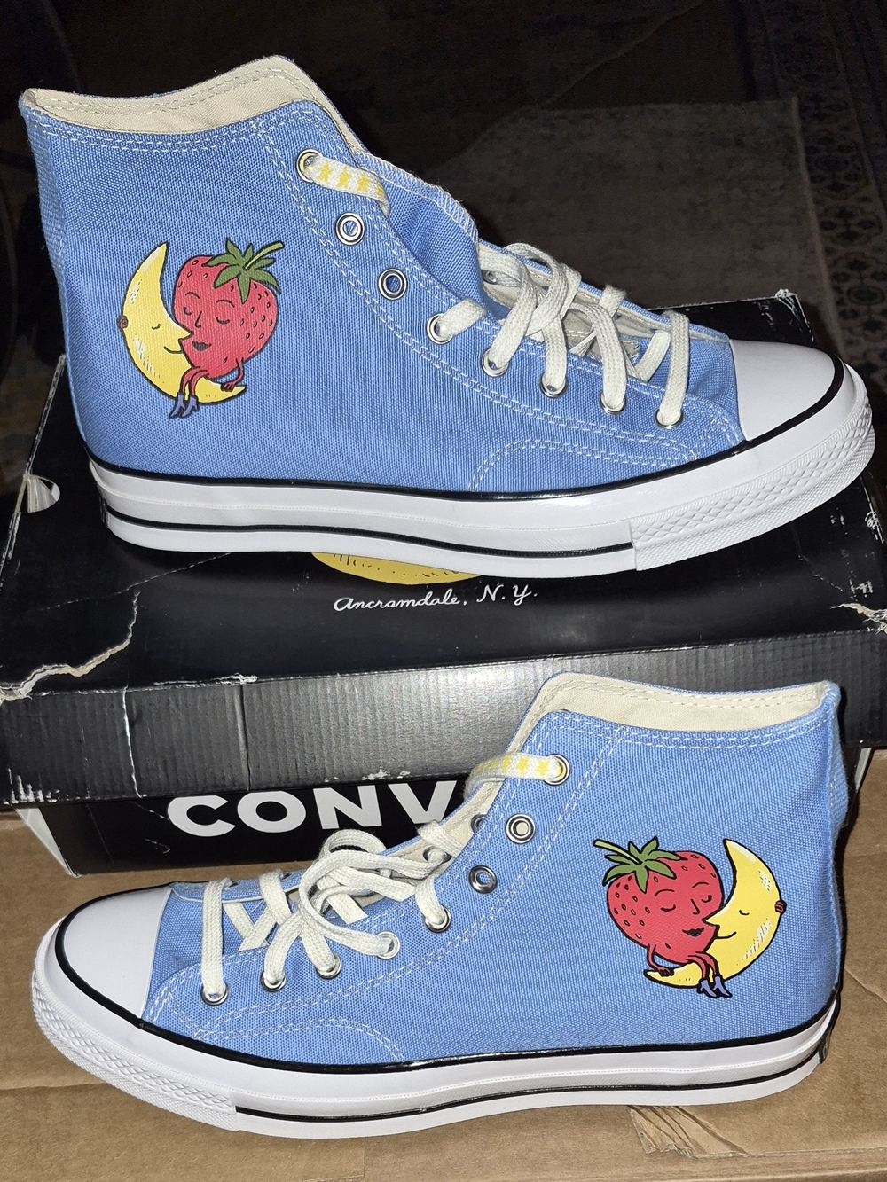 Converse Men's  Blue Canvas High-Top Sneakers with Strawberry Accent - Picture 2 of 10